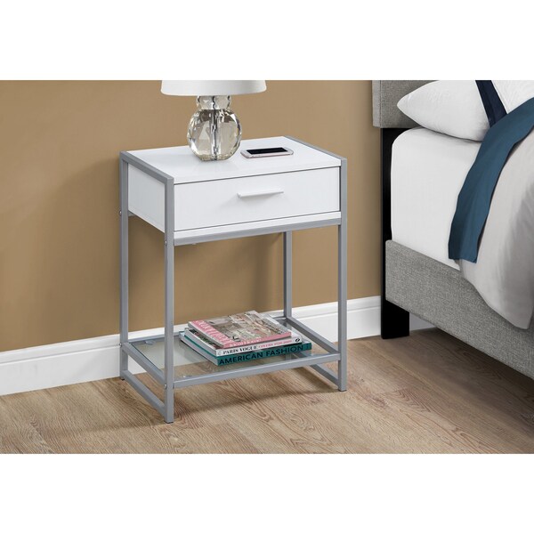 Monarch Specialties Accent Table - 22"H / White/ Silver Metal/ Tempered Glass - I 3503