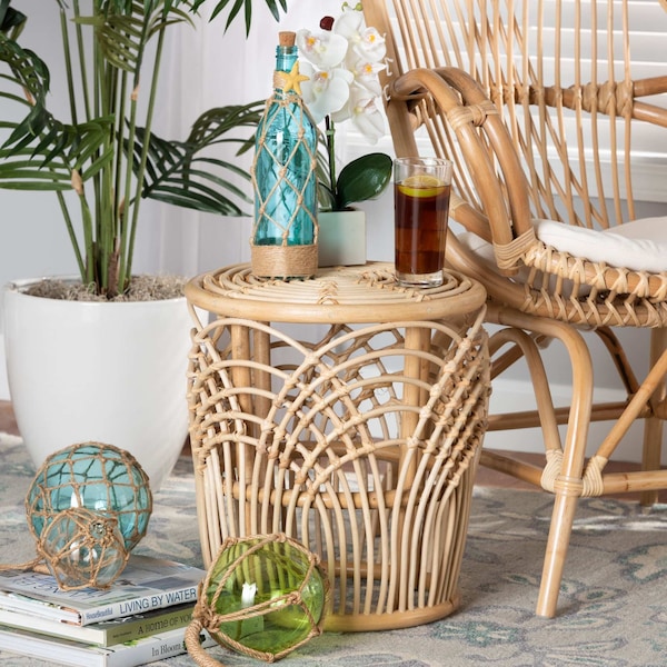 Baxton Studio Edena Modern Bohemian Natural Brown Finished Rattan End Table - 205-12680