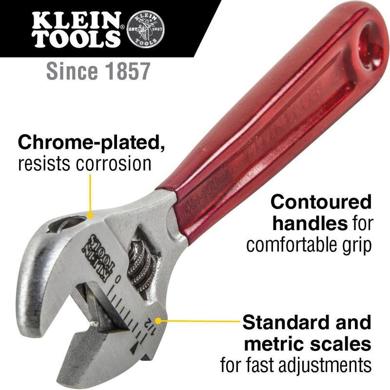 Llave ajustable de capacidad estándar de 1/2 pulg. con mango recubierto de plástico - D506-4 de Klein Tools