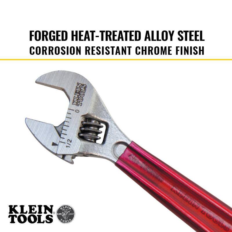 Llave ajustable de capacidad estándar de 1/2 pulg. con mango recubierto de plástico - D506-4 de Klein Tools
