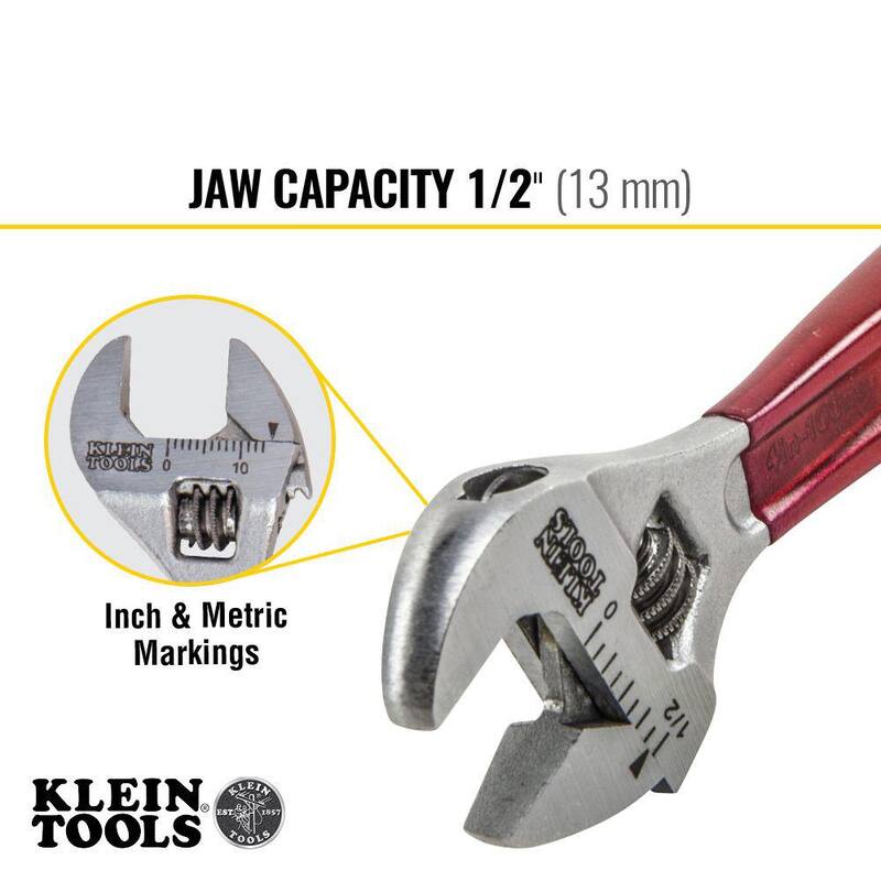 Llave ajustable de capacidad estándar de 1/2 pulg. con mango recubierto de plástico - D506-4 de Klein Tools