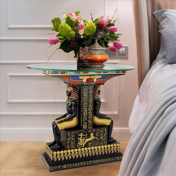 Design Toscano Tut the Egyptian Pharaoh Glass-Topped Sculptural Table - QL1005
