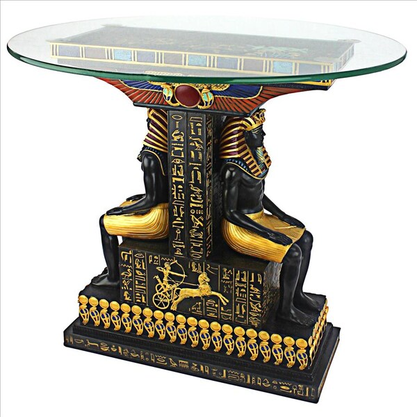 Design Toscano Tut the Egyptian Pharaoh Glass-Topped Sculptural Table - QL1005