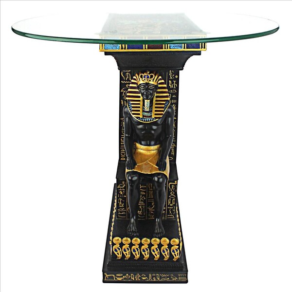 Design Toscano Tut the Egyptian Pharaoh Glass-Topped Sculptural Table - QL1005