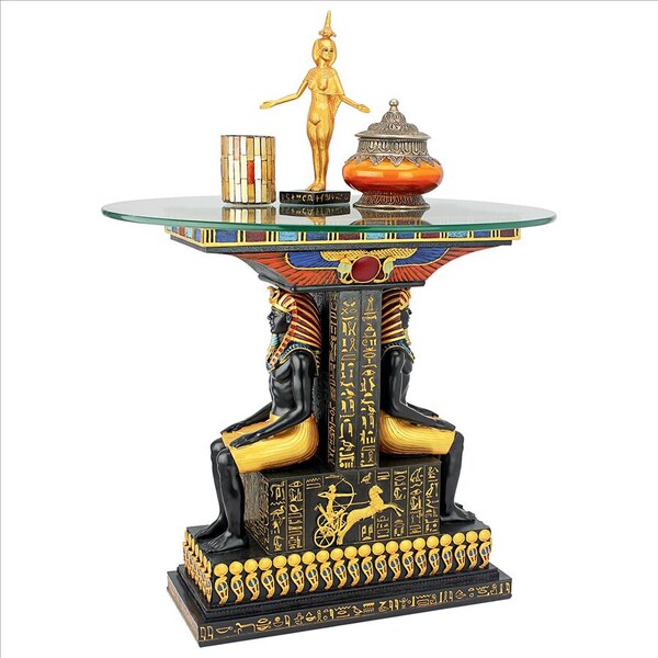 Design Toscano Tut the Egyptian Pharaoh Glass-Topped Sculptural Table - QL1005