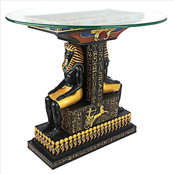 Design Toscano Tut the Egyptian Pharaoh Glass-Topped Sculptural Table - QL1005