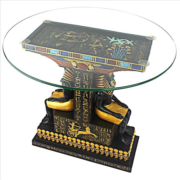 Design Toscano Tut the Egyptian Pharaoh Glass-Topped Sculptural Table - QL1005