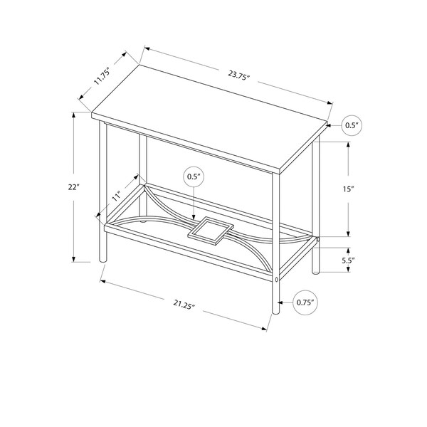 Monarch Specialties End Table, 23.75 W, 22 H, Mdf, Metal, Black - I 2074
