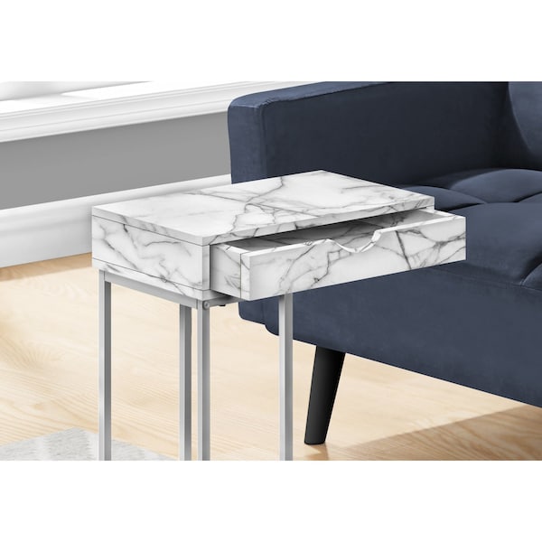 Monarch Specialties Side Table, 15.75 W, 24 H, Particle Board, Metal, White - I 3772