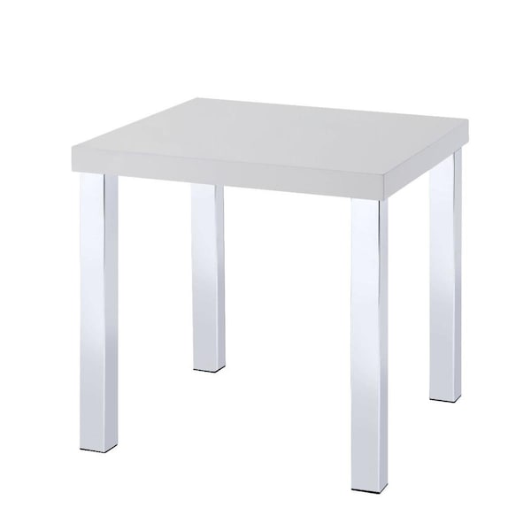 Gfancy Fixtures 22 in. High Gloss Square End Table Chrome & White - GF3105880