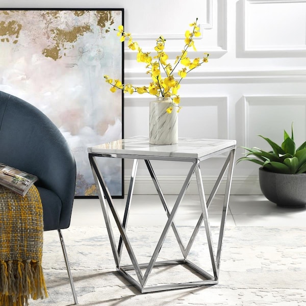 Inspired Home Posh Living Eason End Table, Chrome - 18 x 18 x 22 in. - ET134-24WE-UE