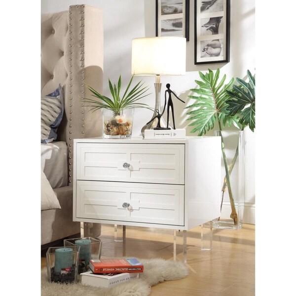 Posh Living Peyton MDF Wood  Modern Lacquer Lucite Leg Side Table  Accent Table & Nightstand - White - ST18-09WE-UE