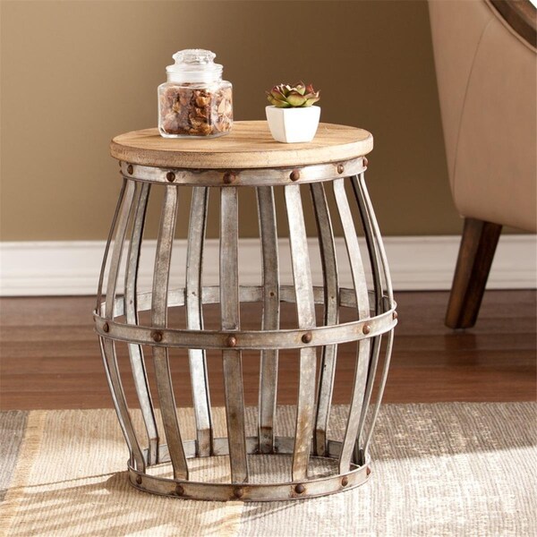 Gfancy Fixtures 18 in. Manufactured Wood Round End Table Silver & Natural - GF3094407