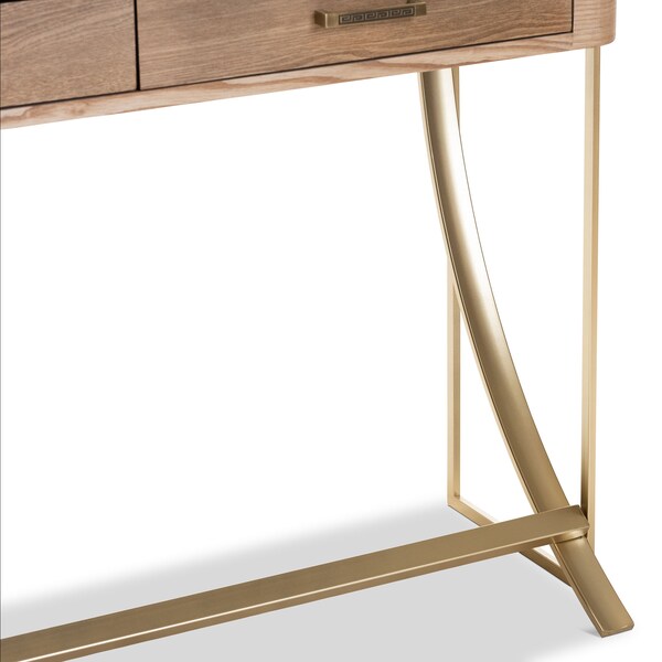 Baxton Studio Lafoy Natural Finished Wood and Gold Finished 2-Drawer Console Table - 153-9202
