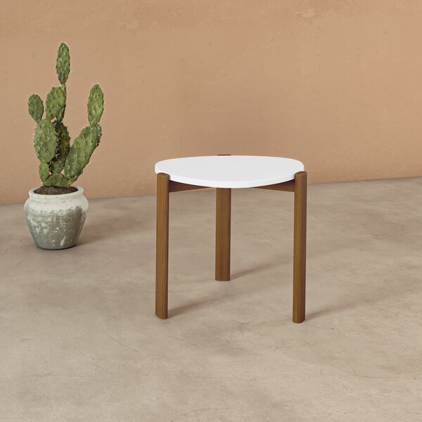 Manhattan Comfort Mid-Century Modern Gales End Table with Solid Wood Legs in Matte White - ET-82742-WH