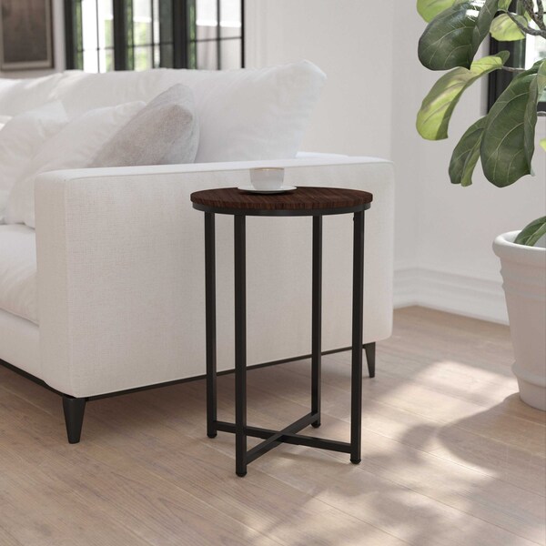 Flash Furniture Round Walnut End Table with Matte Black Frame - NAN-JH-1787ET-WAL-BK-GG