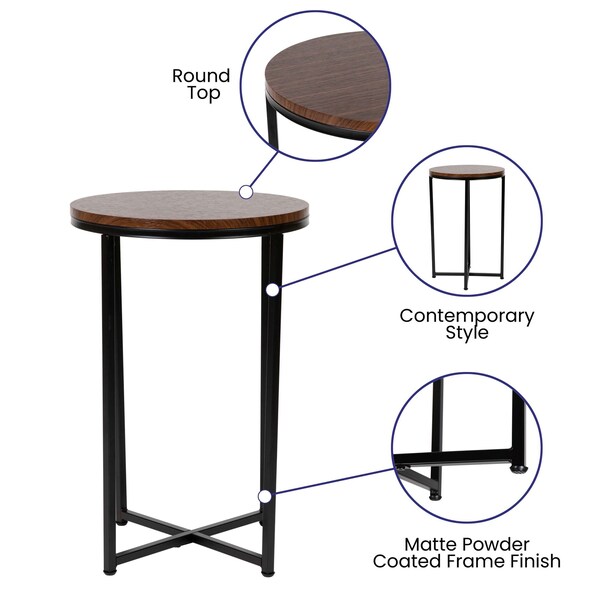 Flash Furniture Round Walnut End Table with Matte Black Frame - NAN-JH-1787ET-WAL-BK-GG