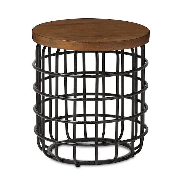 Baxton Studio Carie Black Finished Metal Distressed Wood Accent Table - 132-7212