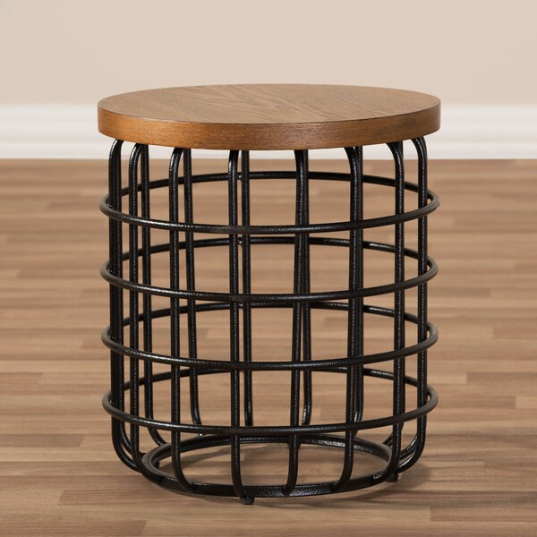 Baxton Studio Carie Black Finished Metal Distressed Wood Accent Table - 132-7212