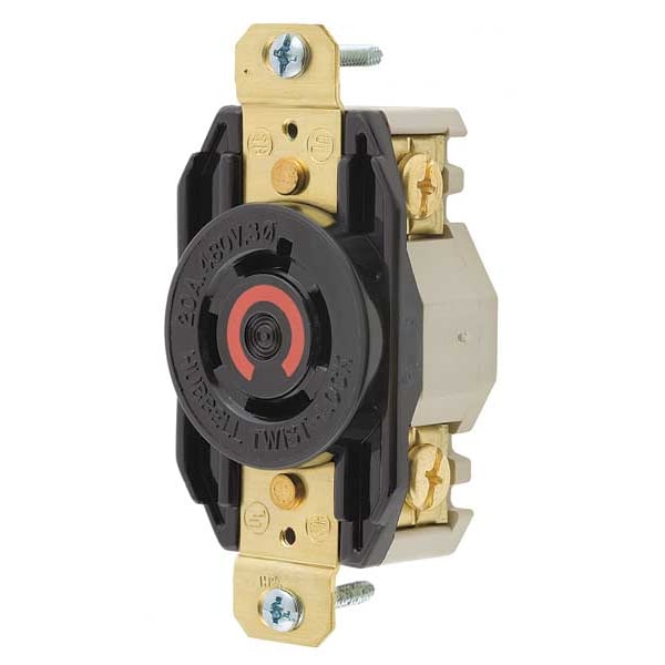 Receptáculo de Bloqueo Giratorio de 20A 3P 4W 480VAC L16-20R BK - HBL2430