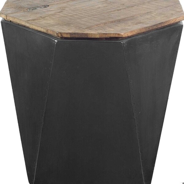 Homeroots Black Metal & Natural Wood Hinged-Top Side Table - 380665
