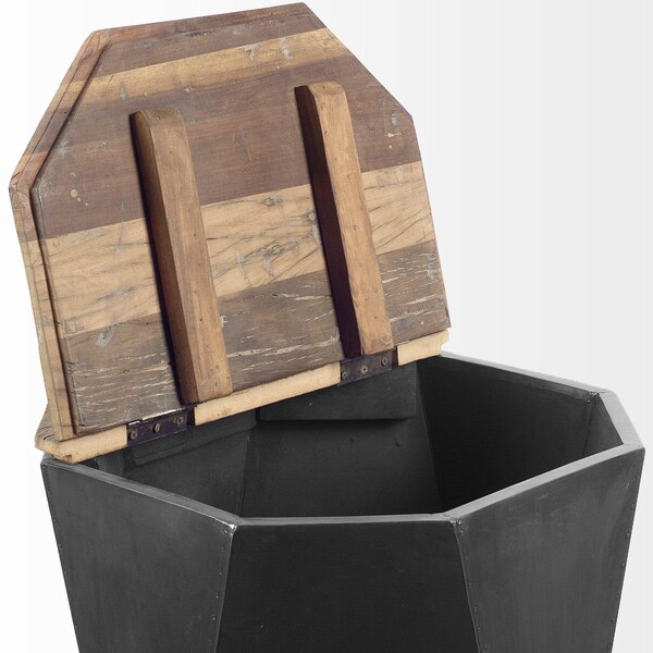 Homeroots Black Metal & Natural Wood Hinged-Top Side Table - 380665