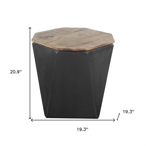 Homeroots Black Metal & Natural Wood Hinged-Top Side Table - 380665