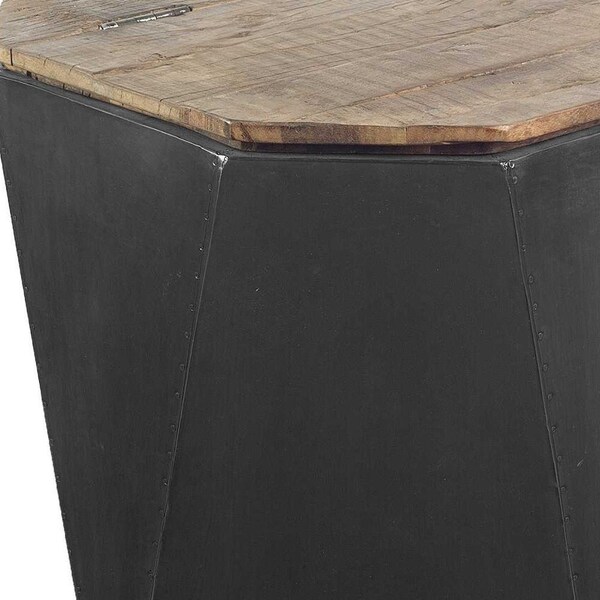 Homeroots Black Metal & Natural Wood Hinged-Top Side Table - 380665