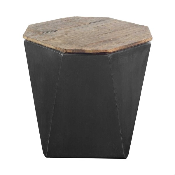 Homeroots Black Metal & Natural Wood Hinged-Top Side Table - 380665