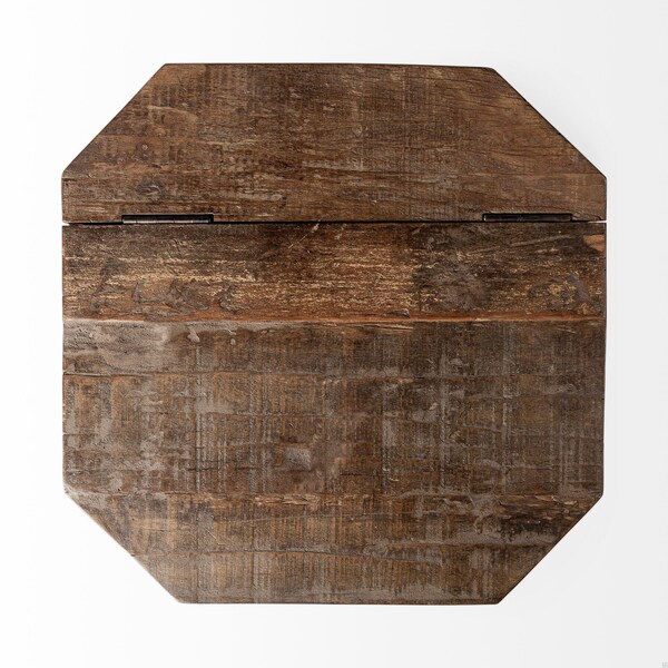 Homeroots Brass & Natural Wood Side Table with Hexagonal Hinged-Top - 380674