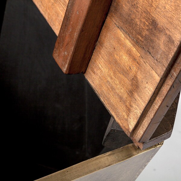 Homeroots Brass & Natural Wood Side Table with Hexagonal Hinged-Top - 380674