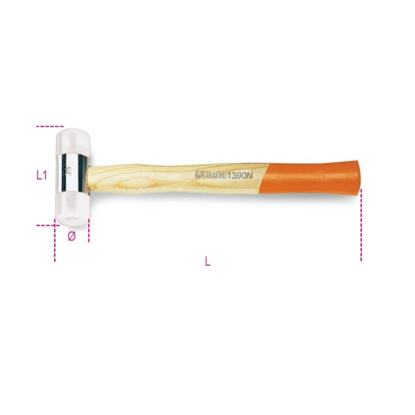 Beta 1390N Nylon Face Hammer, Wooden Handle 9 oz - 013900528