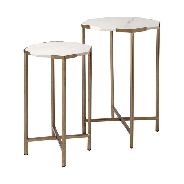 Gfancy Fixtures Marble & Iron Hexagonal Top Side Tables White - Set of 2 - GF3094907