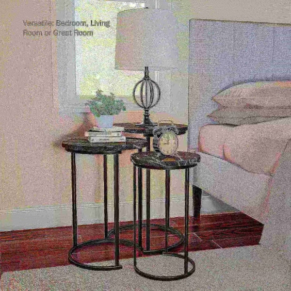 Hastings Home Set of 3 Round Nesting Tables, Black - 319744BUV