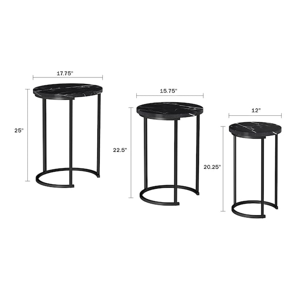 Hastings Home Set of 3 Round Nesting Tables, Black - 319744BUV