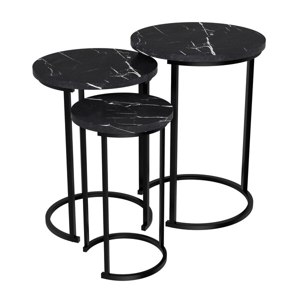 Hastings Home Set of 3 Round Nesting Tables, Black - 319744BUV