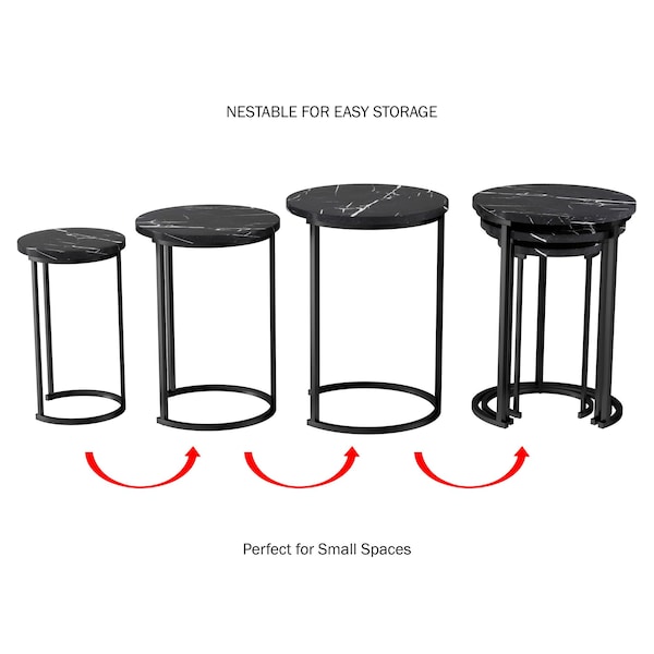 Hastings Home Set of 3 Round Nesting Tables, Black - 319744BUV