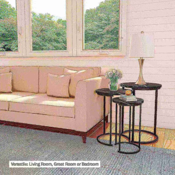 Hastings Home Set of 3 Round Nesting Tables, Black - 319744BUV