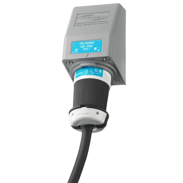 Receptáculo de bloqueo de ángulo de 30A Hubbell 2P 3W 250VAC L6-30R GY - HBL2620AR.