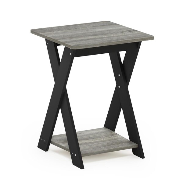 Furinno Modern Simplistic Criss-Crossed End Table French Oak Grey & Black - 16050GYWBK