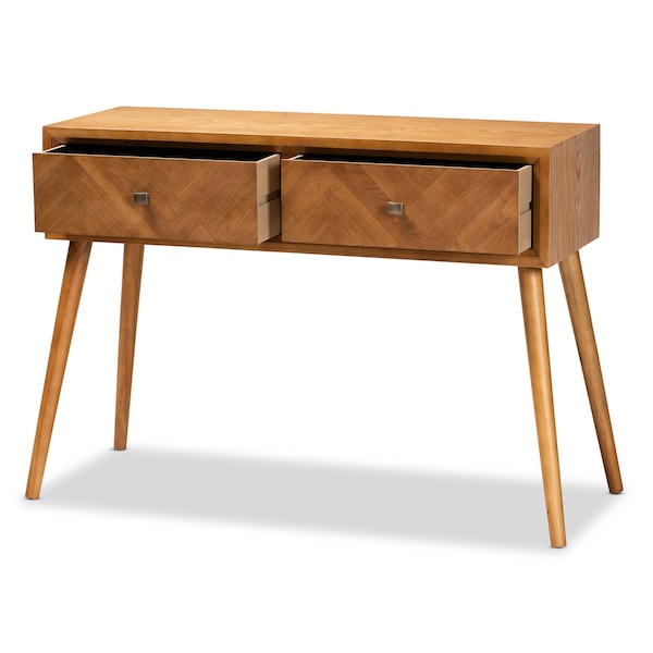 Baxton Studio Mae Mid-Century Modern Natural Brown Finished Wood 2-Drawer Console Table - 176-11062-ZORO