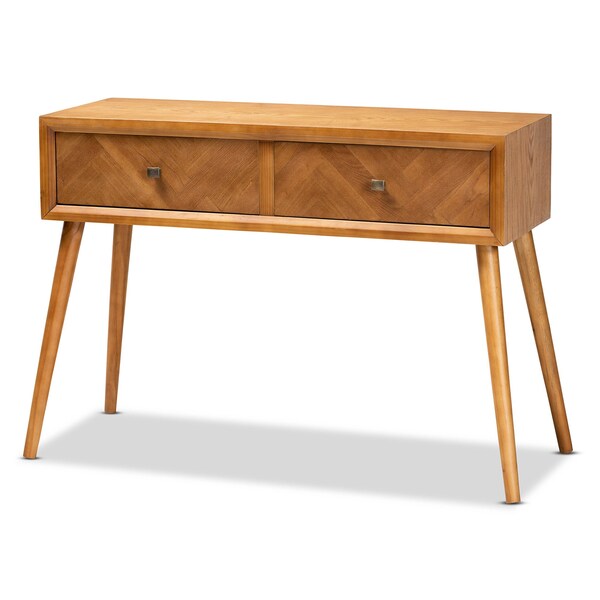 Baxton Studio Mae Mid-Century Modern Natural Brown Finished Wood 2-Drawer Console Table - 176-11062-ZORO