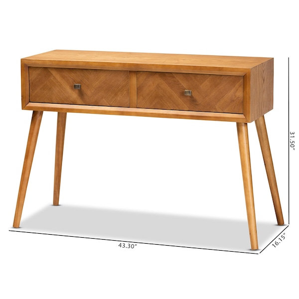 Baxton Studio Mae Mid-Century Modern Natural Brown Finished Wood 2-Drawer Console Table - 176-11062-ZORO