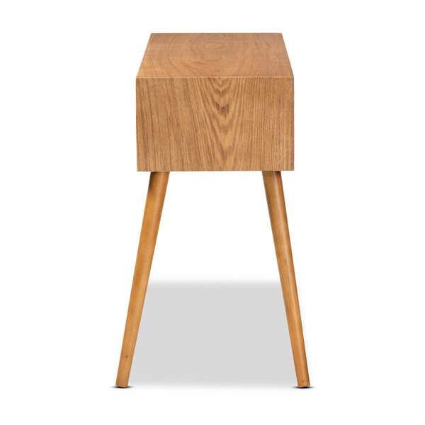 Baxton Studio Mae Mid-Century Modern Natural Brown Finished Wood 2-Drawer Console Table - 176-11062-ZORO