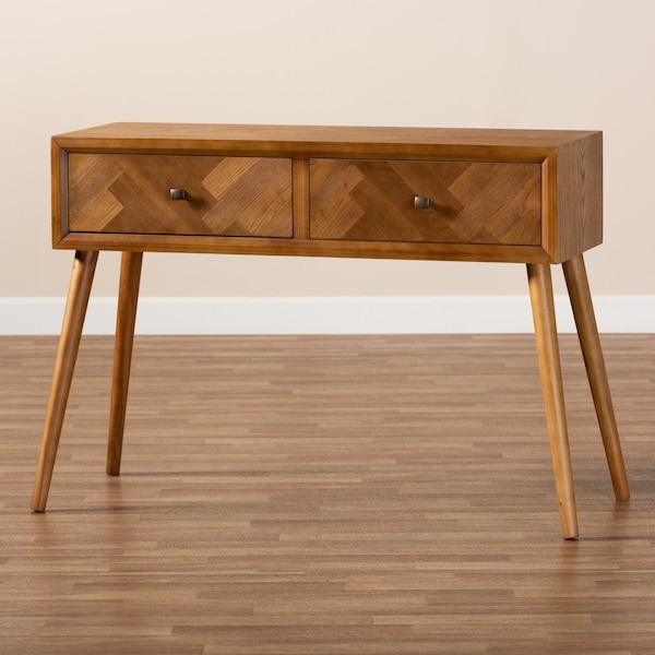 Baxton Studio Mae Mid-Century Modern Natural Brown Finished Wood 2-Drawer Console Table - 176-11062-ZORO