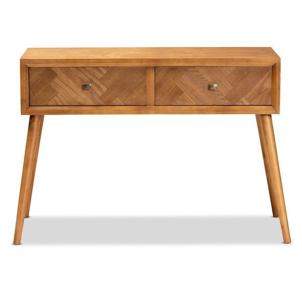 Baxton Studio Mae Mid-Century Modern Natural Brown Finished Wood 2-Drawer Console Table - 176-11062-ZORO