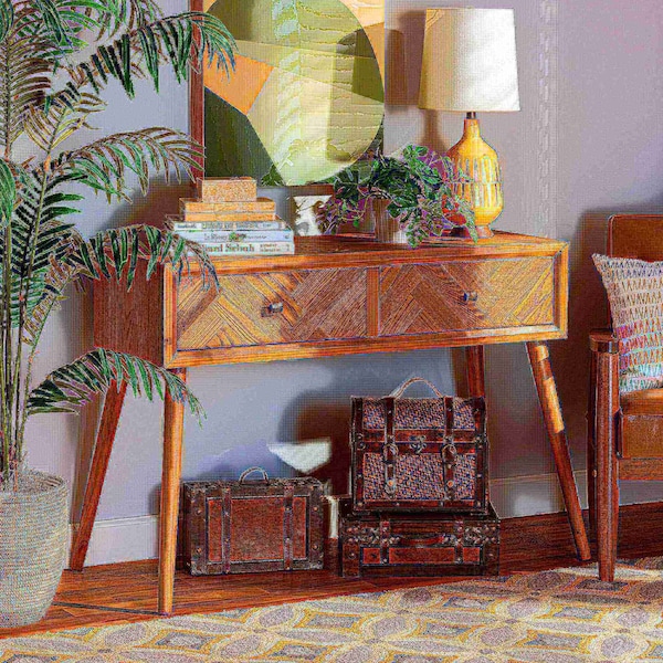 Baxton Studio Mae Mid-Century Modern Natural Brown Finished Wood 2-Drawer Console Table - 176-11062-ZORO