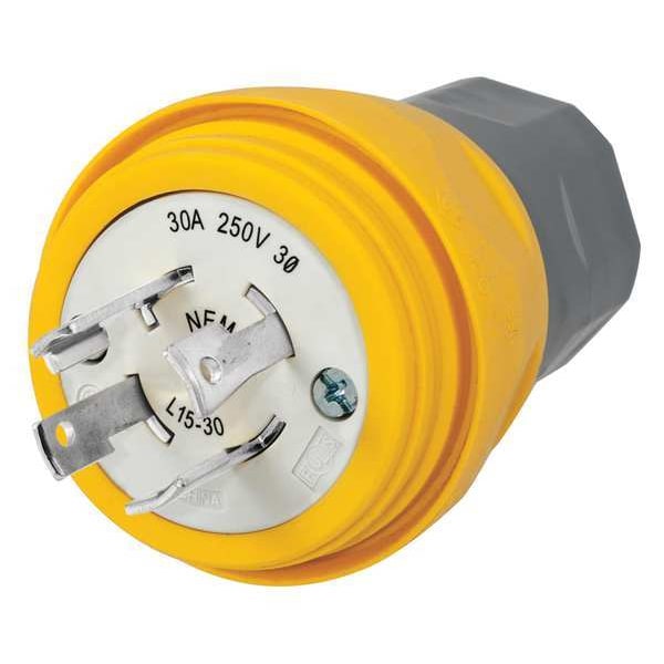 Enchufe de bloqueo estanco Hubbell de 30A, 3 polos, 4 cables, 250VAC L15-30P YL - HBL28W75