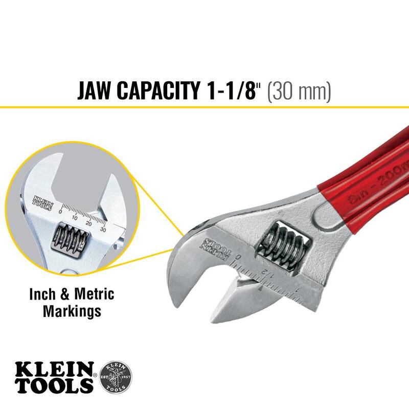 Llave ajustable de capacidad extra de 1-1/8 pulgadas con mango inmerso en plástico - D507-8