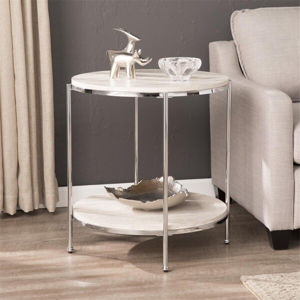 Homeroots 24 in. Manufactured Wood & Iron Rectangular End Table with Shelf Chrome - 402495